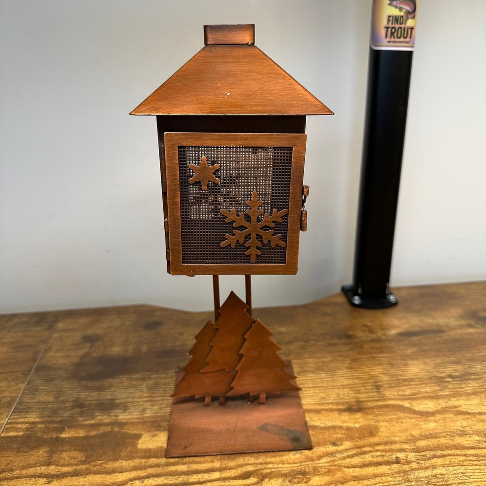 Rustic Copper Metal Snowflake Lantern Tea Light Candle‎ Holder Winter Tree Decor